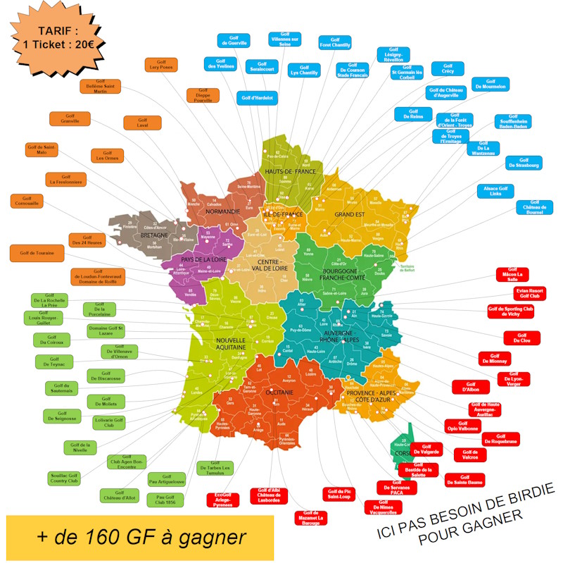 Carte des golfs partenaires en France